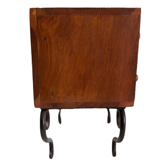 Balinese Wooden Jewelry Box Has 6 Distinct Pull Out Drawers on Wrought Iron Legs - Picture 5 of 16